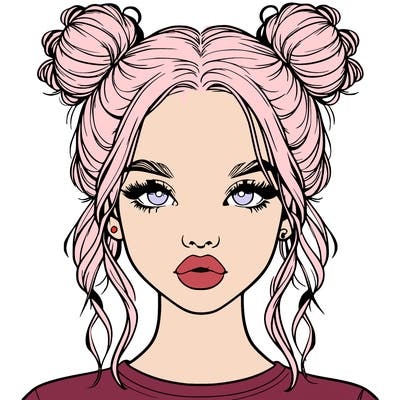 realistic girl with two buns in hair and lips