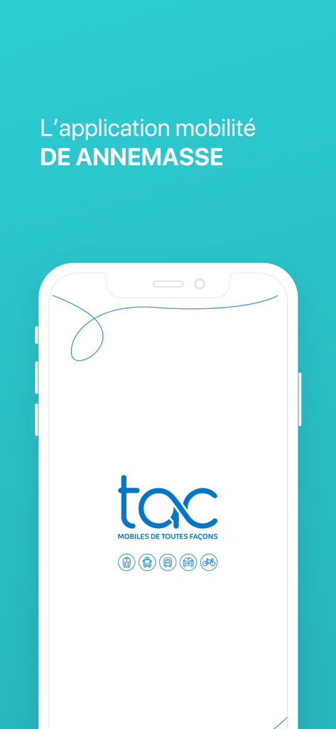 TAC Mobilités - TAC Mobilites app splash screen showing multi-modal transit icons for the Annemasse and Geneva regions