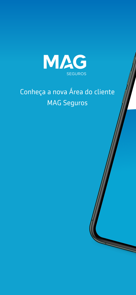 MAG Seguros - Tela de boas-vindas do aplicativo MAG Seguros apresentando a nova área do cliente em português