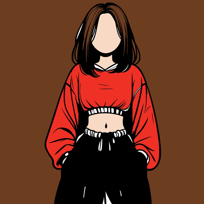 realistic girl faceless with baggy pants and a crop top