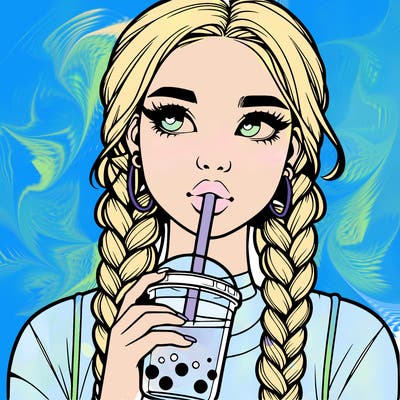 realistic girl with braided hair drinking boba