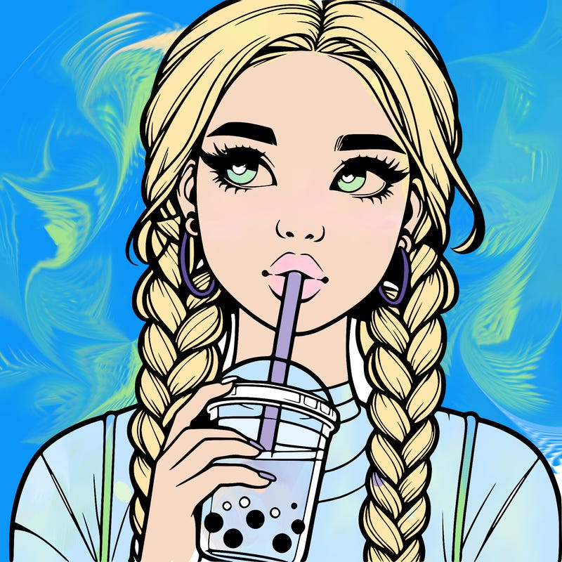 realistic girl with braided hair drinking boba