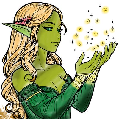 realistic elf girl doing magic