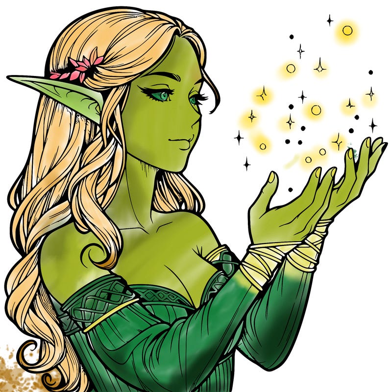 realistic elf girl doing magic