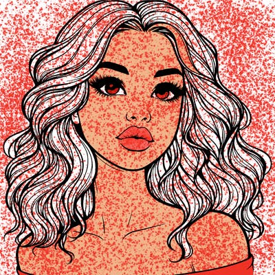 realistic girl with wavy hair and lips