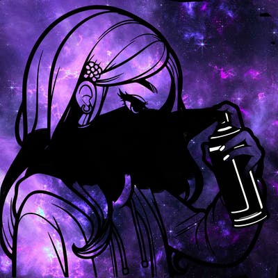 a realistic girl spray painting