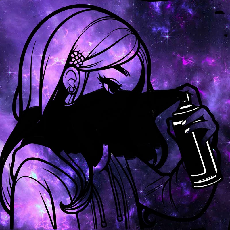 a realistic girl spray painting