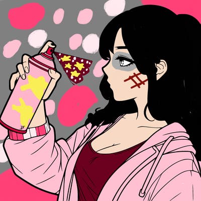 a realistic girl spray, painting