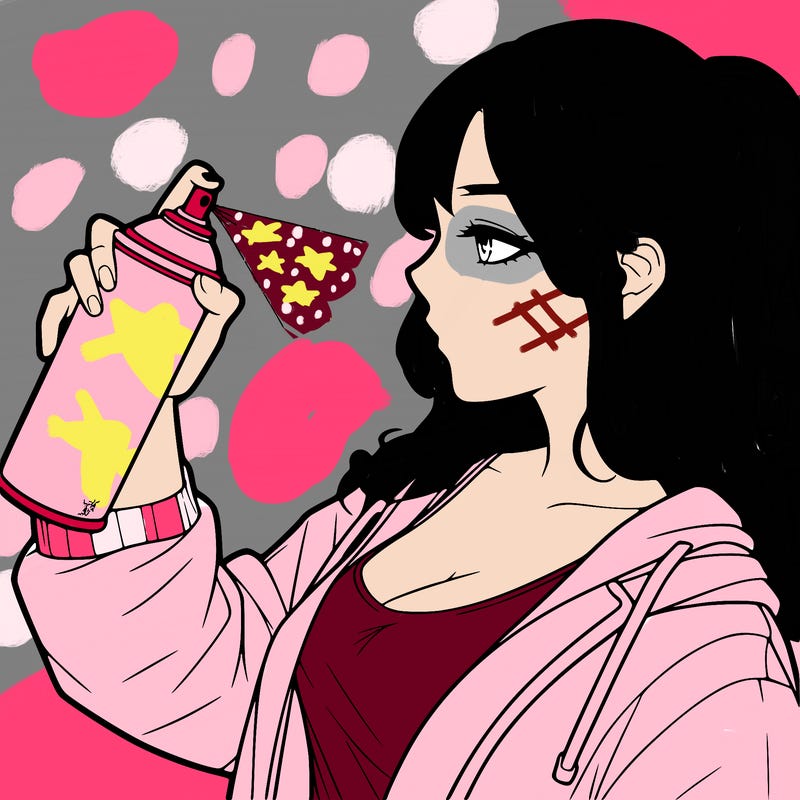 a realistic girl spray, painting