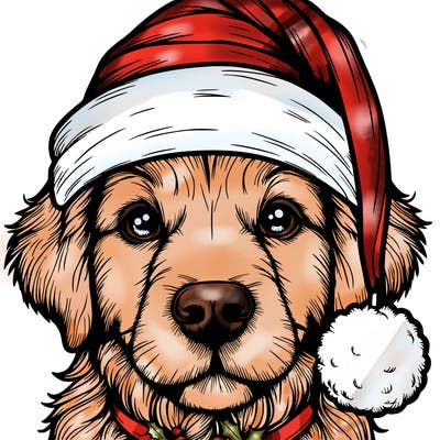 realistic dog with a christmas hat
