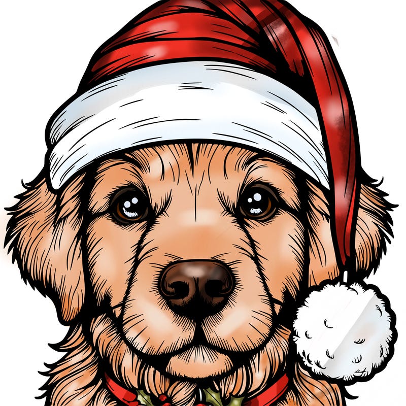 realistic dog with a christmas hat
