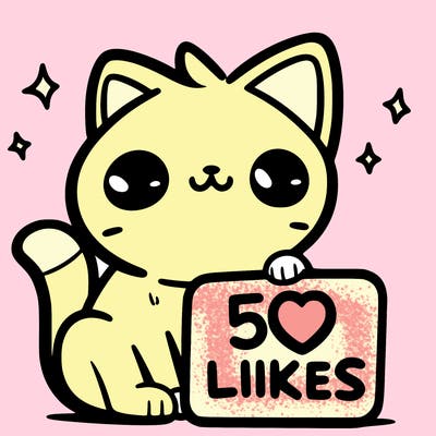 cat that has a sign that says 50likes