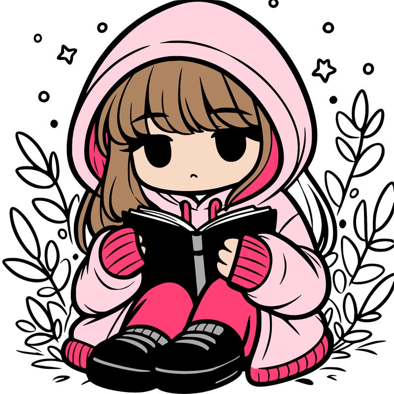 girl in oversized hoodie reading a book