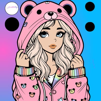 realistic girl in a animal pjs hoodie