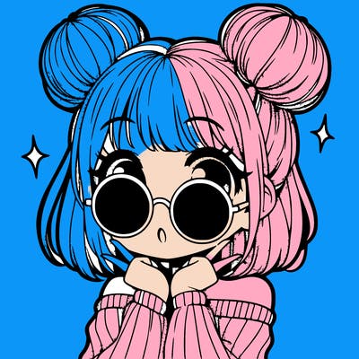 manga girl with hairbuns and sun shape sunglasses