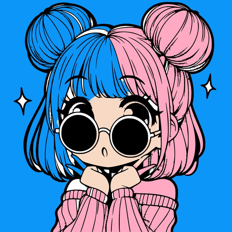 manga girl with hairbuns and sun shape sunglasses