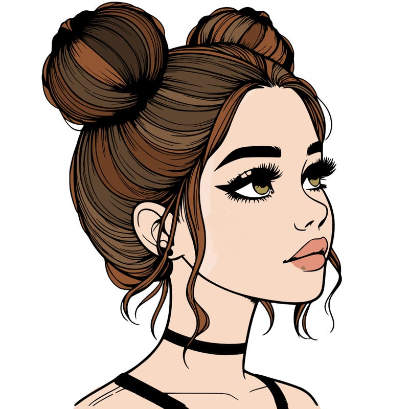 realistic girl with buns on the top of her head