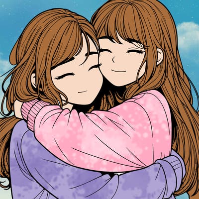 realistic two girls hugging