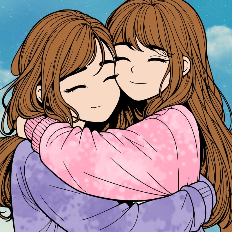 realistic two girls hugging