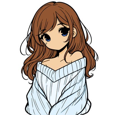 shy pretty girl wearing a sweater that is falling off one shoulder portrait