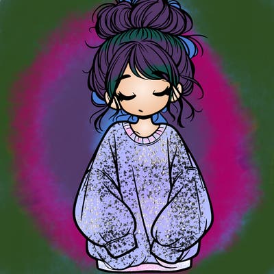 girl with baggy sweatshirt and messy bun