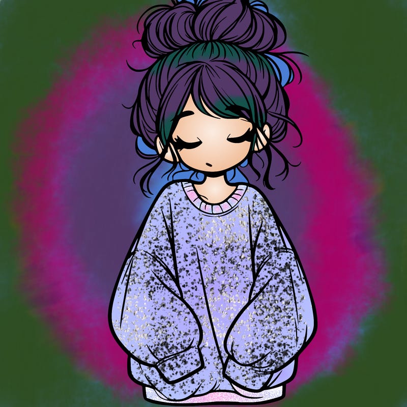 girl with baggy sweatshirt and messy bun