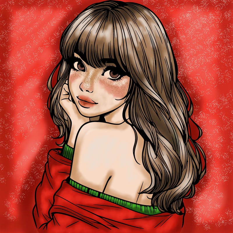 realistic girl with bangs looking over her shoulder