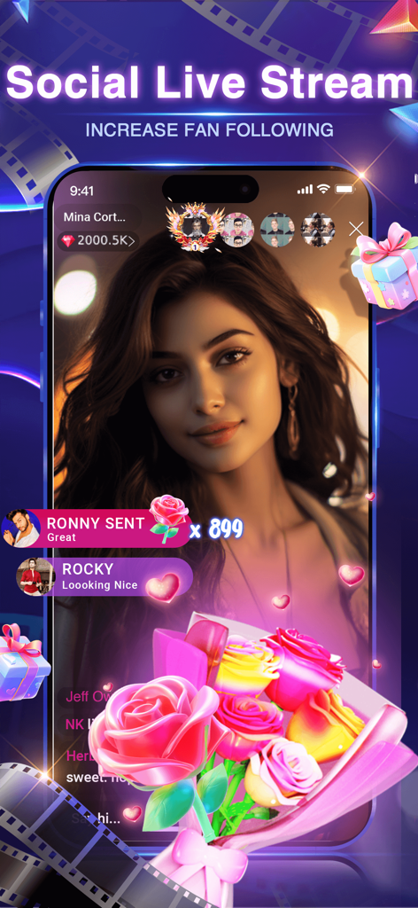 DramaTadka - Shorts & Live - Social live stream interface in DramaTadka app with interactive gifts and viewer comments