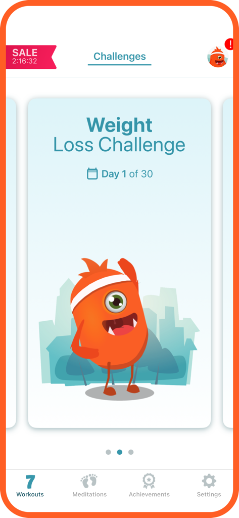 30 days Abs Workout Challenge - Weight loss challenge screen in the 30 days Abs Workout app showing day 1 of 30
