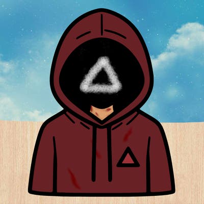 a person with non face waering a hoodie with a small triangle symbol