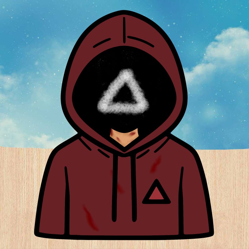 a person with non face waering a hoodie with a small triangle symbol