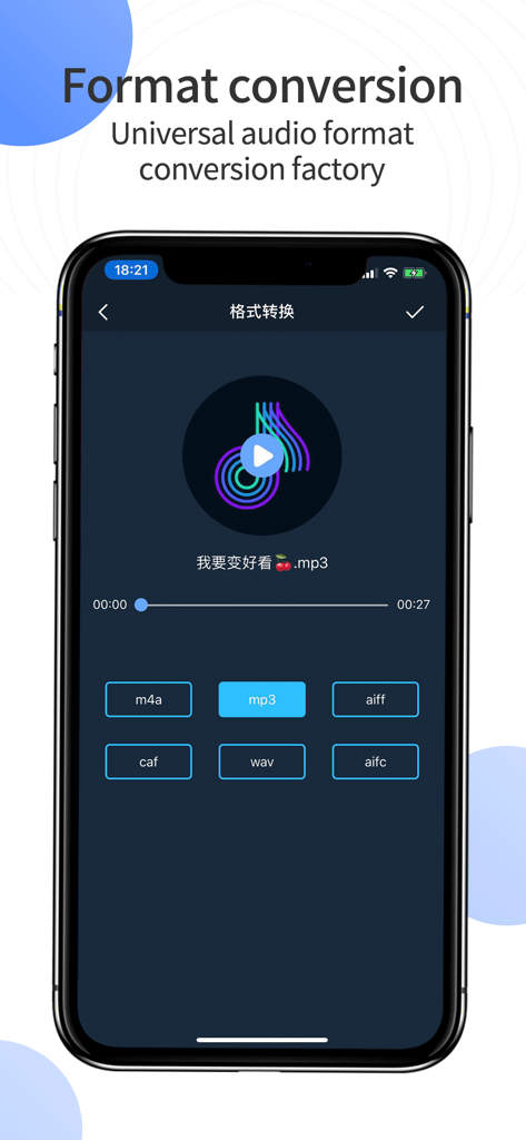 Music Clip - Ringtone Maker - Interfaz de la aplicación Music Clip que muestra opciones de conversión de formato de audio universales como MP3 y WAV