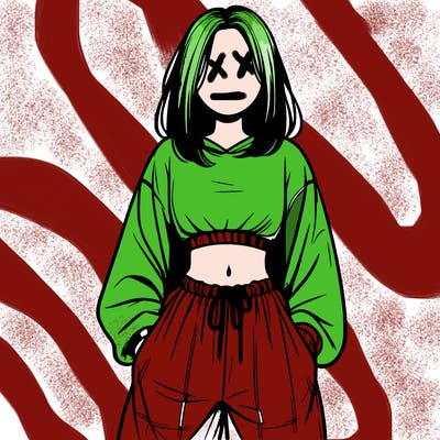 realistic girl faceless with baggy pants and a crop top