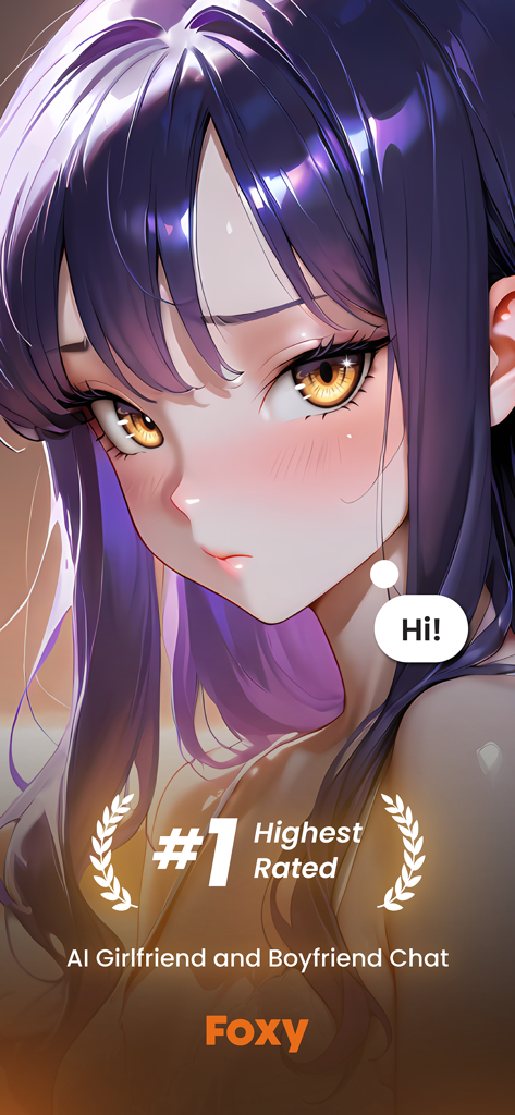 Anime girl character portrait on the Foxy AI chat app splash screen