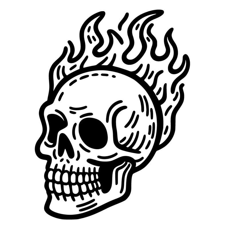 skull head with flames