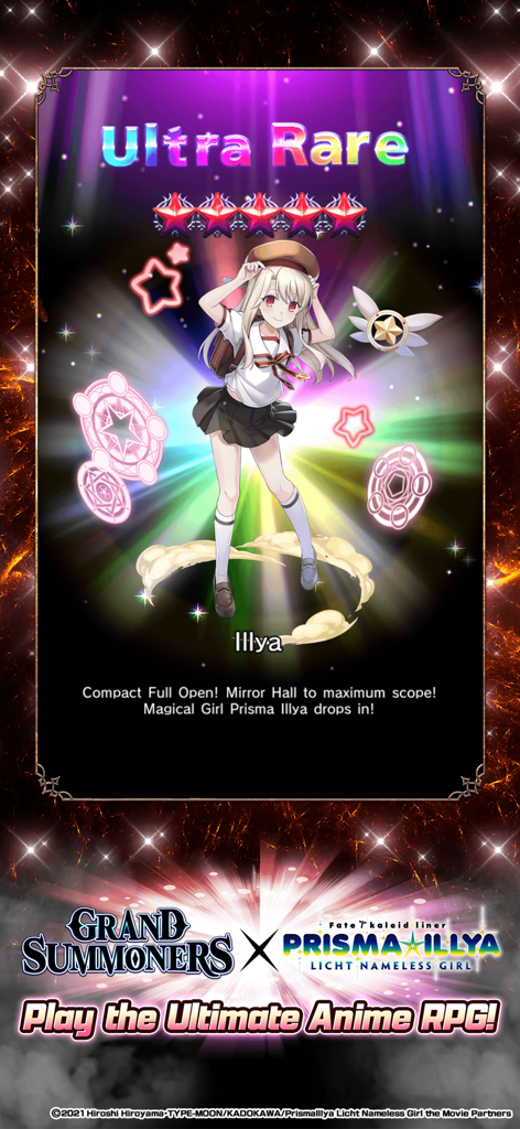 Grand Summoners - Anime RPG - Ultra-seltene Illya Charakter-Beschwörungsbildschirm aus der Grand Summoners und Prisma Illya Kollaboration.