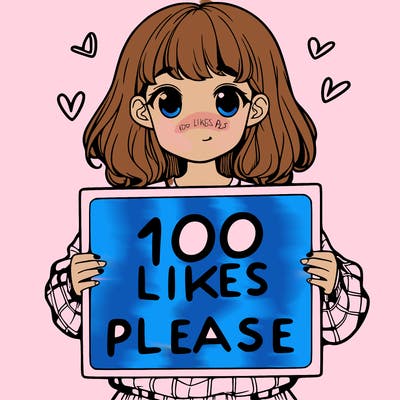 a girl holding a sign saying 100 likes please
