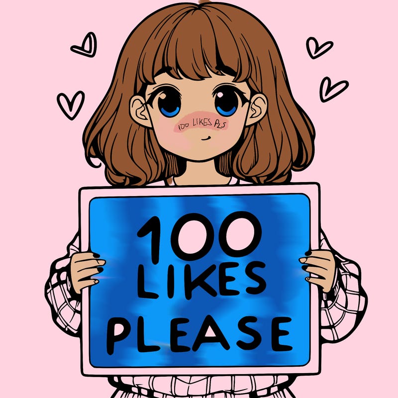 a girl holding a sign saying 100 likes please