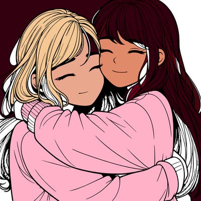 realistic two girls hugging