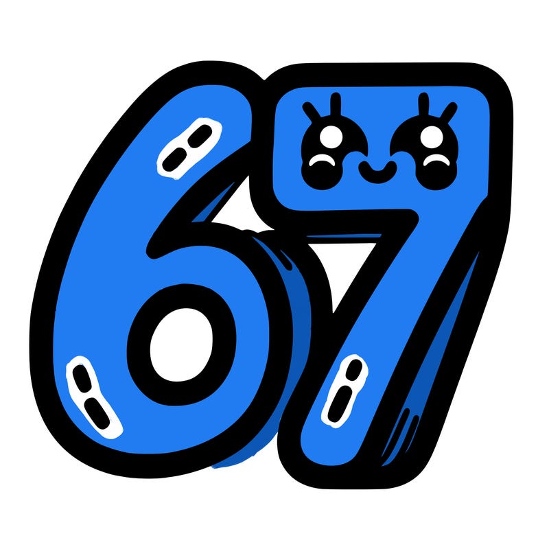 the numbers 67