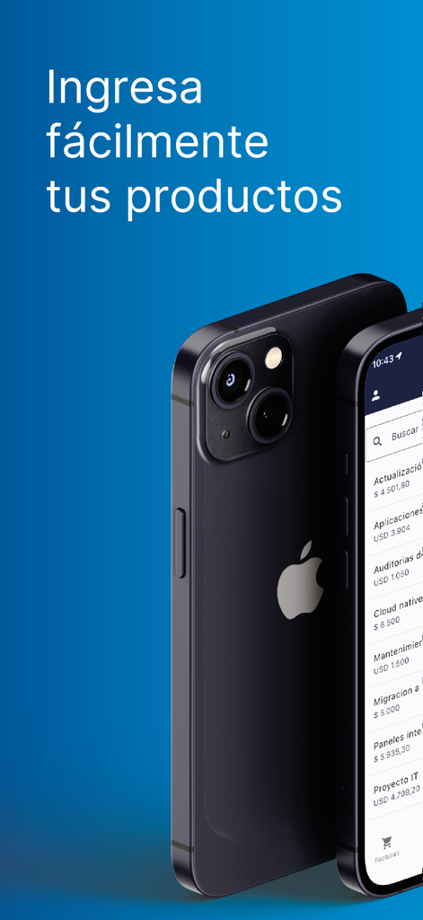 Fixed Facturación Electrónica - Interfaz de la aplicación Fixed Facturación Electrónica mostrando una lista de productos y servicios para facturación