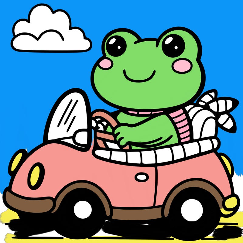 cute frog driveing a car