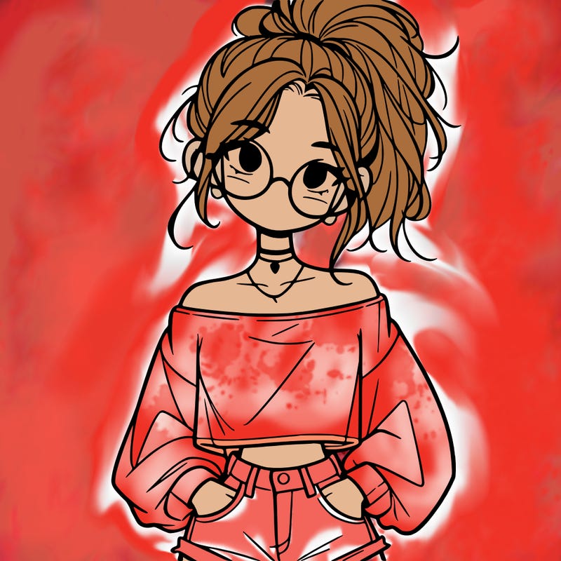 girl with a messy ponytail glasses a baggy crop top and jean shorts