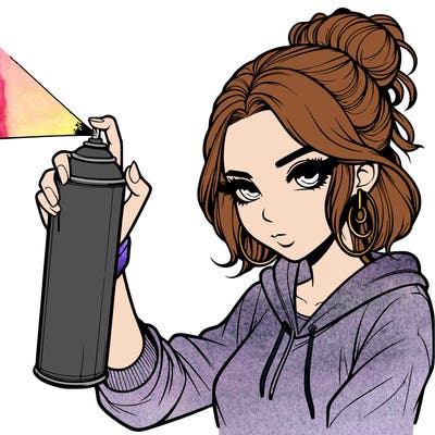a realistic girl spray painting
