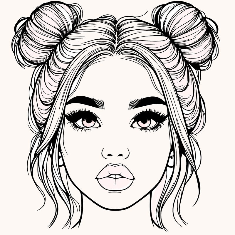 realistic girl with two buns on her hair and lips