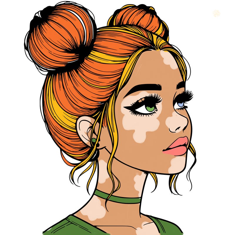 realistic girl with buns on the top of her head