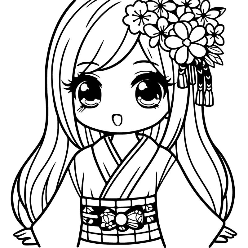 girl with long hair and kimono