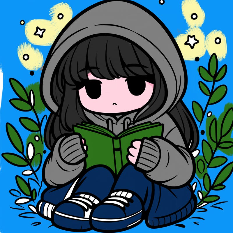 girl in oversized hoodie reading a book
