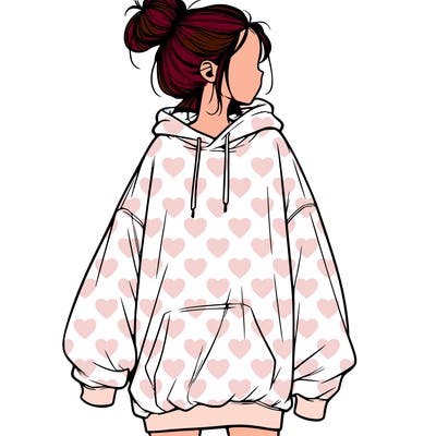 realistic girl with a oversized sweatshirt on and a bun