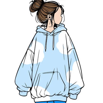 realistic girl with a oversized sweatshirt on and a bun